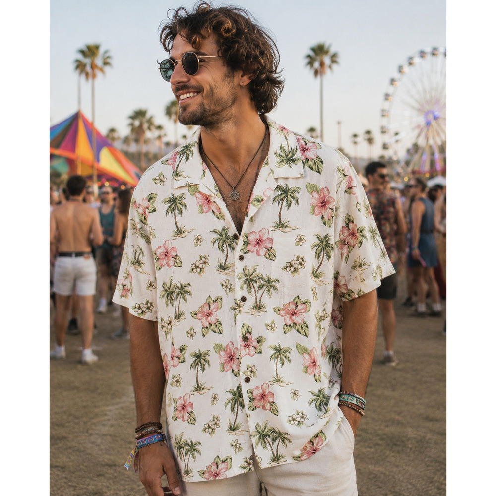 Vtg Tropical Floral Hawaiian Button Up Shirt XL Silk Festival Beach Camp Shirt